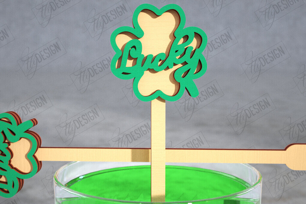 Intra απο ξύλο plywood 3mm-4mm πάχος – St Patrick's Day Sticks Stirring Drink Δίασταση  20x20 cm INTRAFABR-115436722