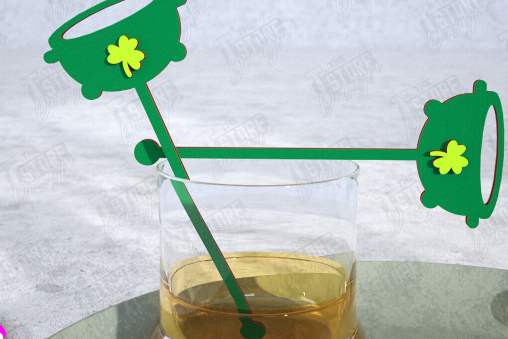 Intra απο ξύλο plywood 3mm-4mm πάχος – St Patrick's Day Sticks Stirring Drink Δίασταση  20x20 cm INTRAFABR-115372217