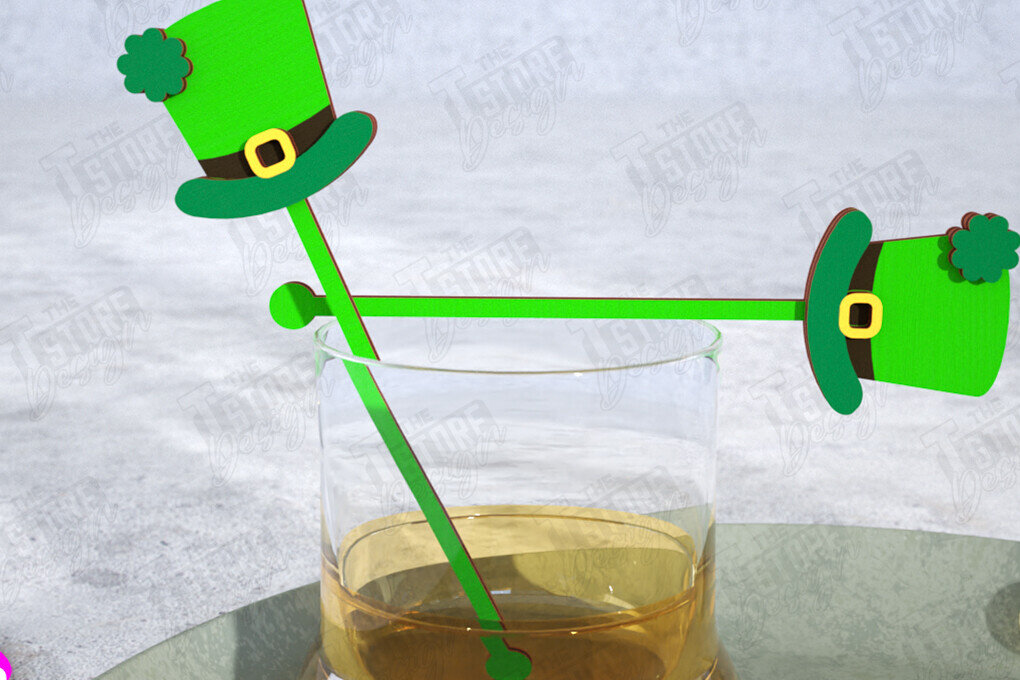 Intra απο ξύλο plywood 3mm-4mm πάχος – St Patrick's Day Sticks Stirring Drink Δίασταση  20x20 cm INTRAFABR-115372247