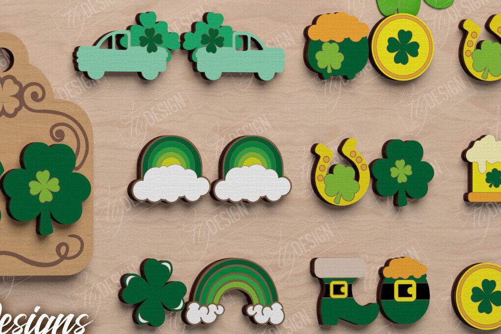 Intra απο ξύλο plywood 3mm-4mm πάχος – Πακέτο St Patrick's Day Stud Earrings Δίασταση  5x5 cm INTRAFABR-115435843