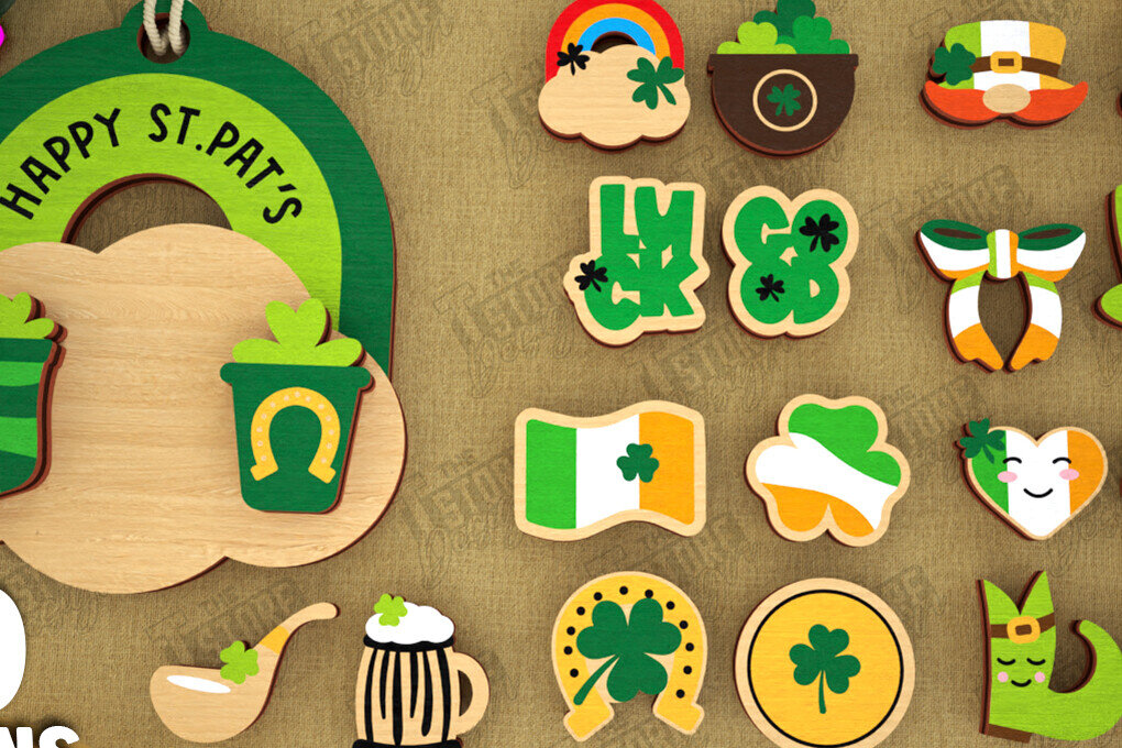 Intra απο ξύλο plywood 3mm-4mm πάχος – Πακέτο St Patrick's Day Stud Earrings Δίασταση  5x5 cm INTRAFABR-115368726