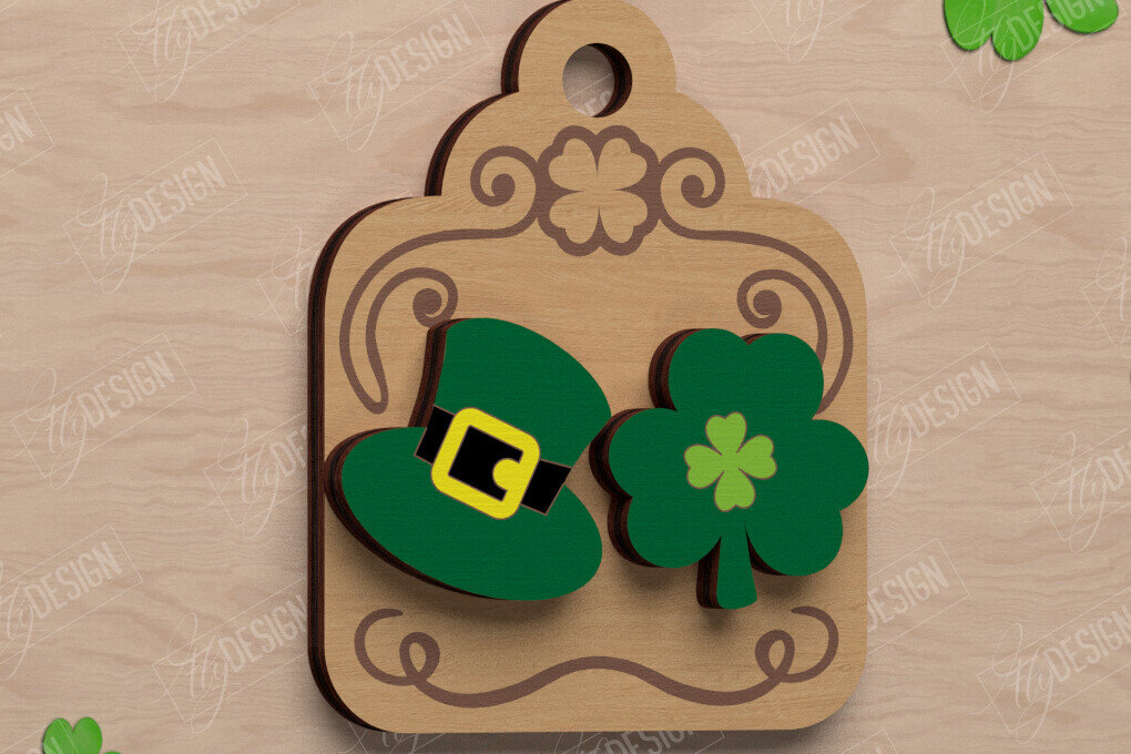 Intra απο ξύλο plywood 3mm-4mm πάχος – St Patrick's Day Stud Σκουλαρίκια | CNC Δίασταση  5x5 cm INTRAFABR-115435757