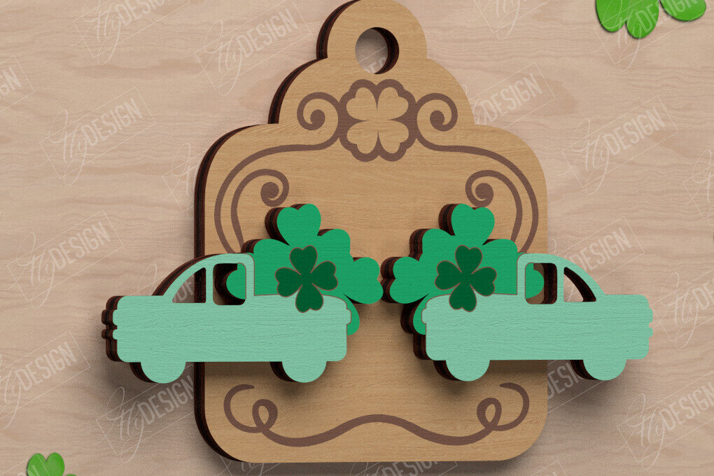 Intra απο ξύλο plywood 3mm-4mm πάχος – St Patrick's Day Stud Σκουλαρίκια | CNC Δίασταση  5x5 cm INTRAFABR-115435786