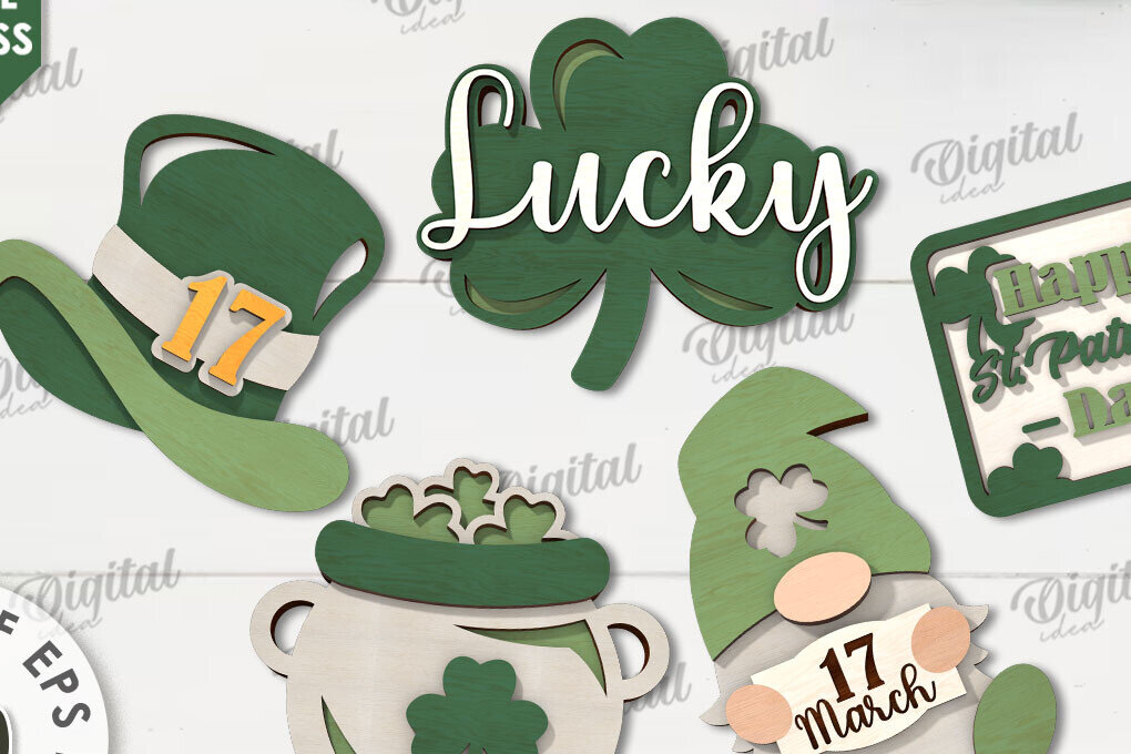 Intra απο ξύλο plywood 3mm-4mm πάχος – Δέσμη λέιζερ με δίσκους St Patricks Day Δίασταση  20x20 cm INTRAFABR-114546897