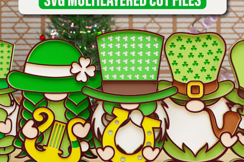 Intra απο ξύλο plywood 3mm-4mm πάχος – St Patricks Gnome BUNDLE Αποκοπή αρχείου Δίασταση  20x20 cm INTRAFABR-90898468