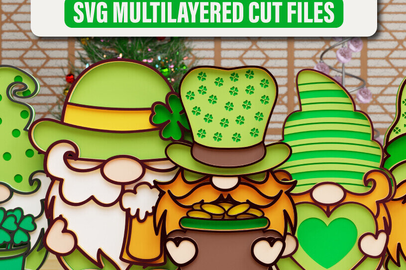 Intra απο ξύλο plywood 3mm-4mm πάχος – St Patricks Gnome BUNDLE Αποκοπή αρχείου Δίασταση  20x20 cm INTRAFABR-90967579