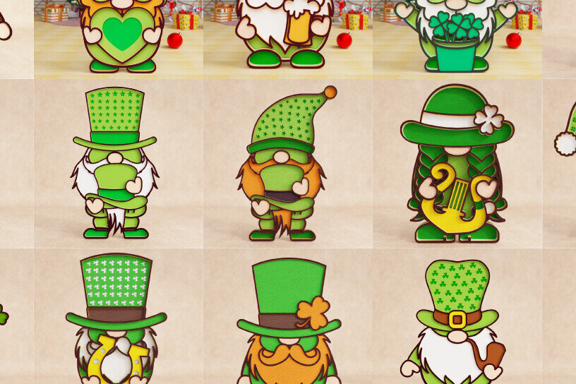 Intra απο ξύλο plywood 3mm-4mm πάχος – St Patricks Gnome BUNDLE Αποκοπή αρχείου Δίασταση  20x20 cm INTRAFABR-92633230