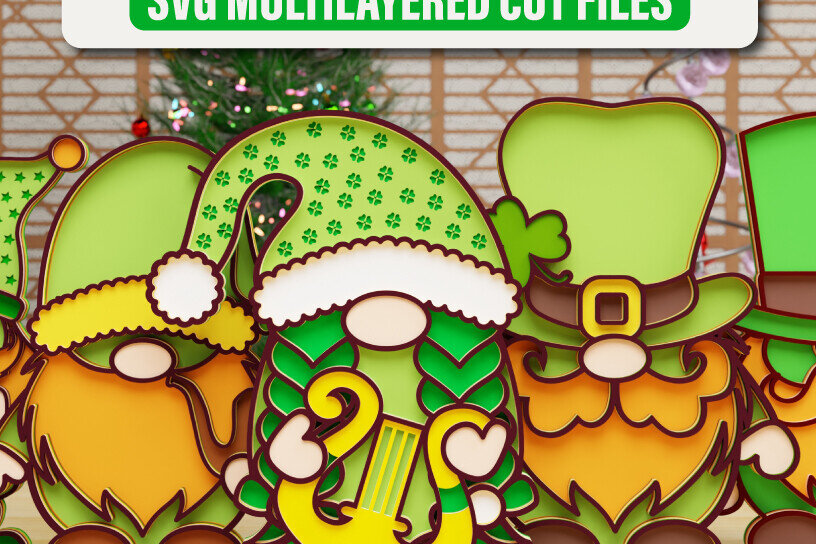 Intra απο ξύλο plywood 3mm-4mm πάχος – Αρχείο αποκοπής Bundle St Patrick's Gnome Δίασταση  20x20 cm INTRAFABR-90898349