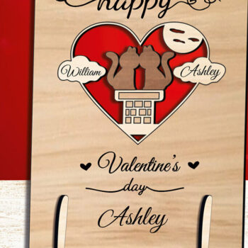 Intra απο ξύλο plywood 3mm-4mm πάχος – Κάρτα αγάπης για την ημέρα του Αγίου Βαλεντίνου Cats 2 Δίασταση  20x20 cm INTRAFABR-112154352 - Image 3