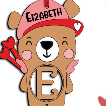 Intra απο ξύλο plywood 3mm-4mm πάχος – Το γράμμα του Αγίου Βαλεντίνου E Bear Cupid Δίασταση 20x20 cm INTRAFABR-111944986 - Image 3