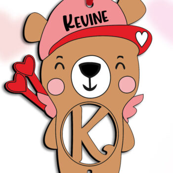 Intra απο ξύλο plywood 3mm-4mm πάχος – Γράμμα του Αγίου Βαλεντίνου K Bear Cupid Δίασταση  20x20 cm INTRAFABR-112032945 - Image 1