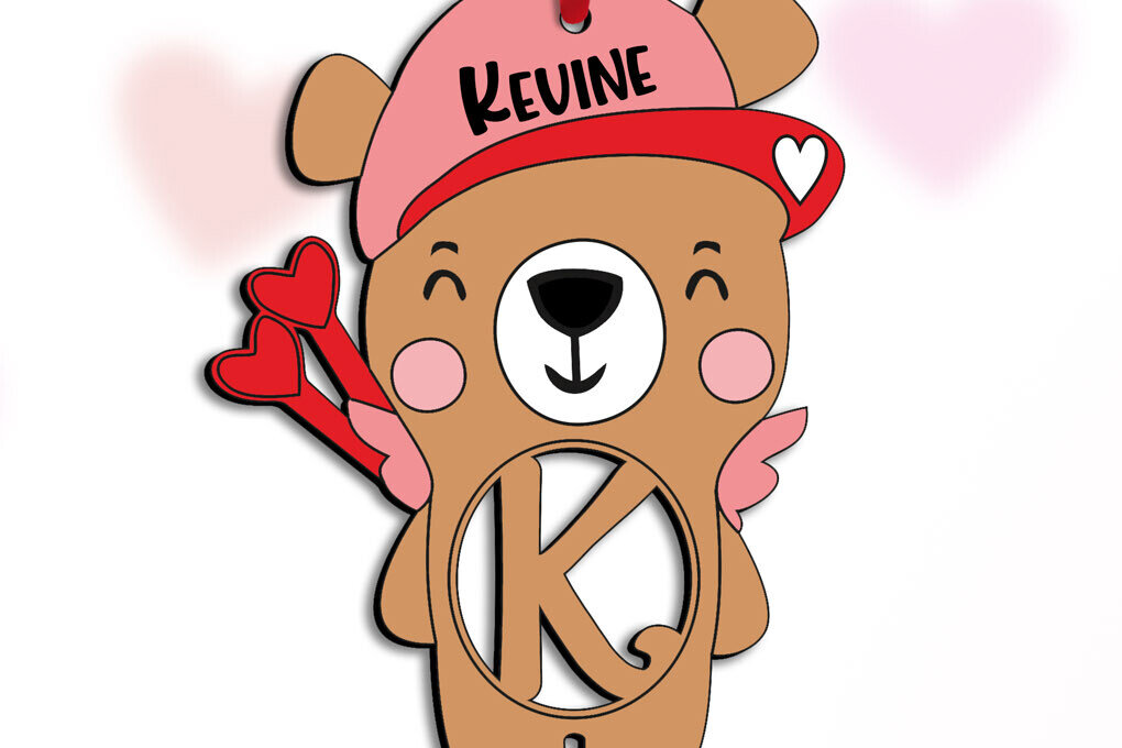 Intra απο ξύλο plywood 3mm-4mm πάχος – Γράμμα του Αγίου Βαλεντίνου K Bear Cupid Δίασταση  20x20 cm INTRAFABR-112032945