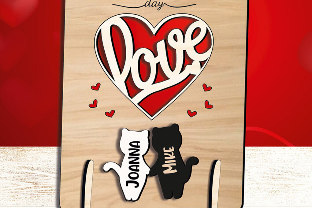 Intra απο ξύλο plywood 3mm-4mm πάχος – Κάρτα αγάπης γατών για την ημέρα του Αγίου Βαλεντίνου Δίασταση  20x20 cm INTRAFABR-111931820