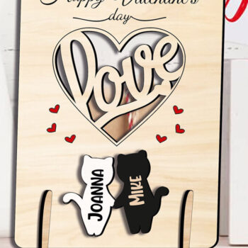 Intra απο ξύλο plywood 3mm-4mm πάχος – Κάρτα αγάπης γατών για την ημέρα του Αγίου Βαλεντίνου Δίασταση  20x20 cm INTRAFABR-111931820 - Image 2