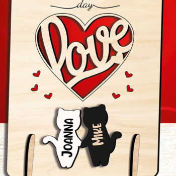 Intra απο ξύλο plywood 3mm-4mm πάχος – Κάρτα αγάπης γατών για την ημέρα του Αγίου Βαλεντίνου Δίασταση  20x20 cm INTRAFABR-111931820 - Image 3