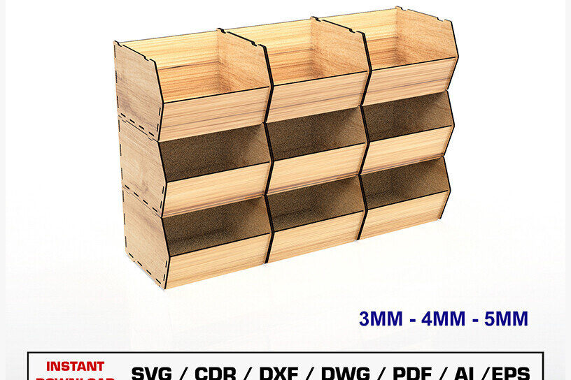 Intra απο ξύλο plywood 3mm-4mm πάχος – Αρχείο κοπής λέιζερ με δυνατότητα στοίβαξης κουτιού αποθήκευσης Δίασταση  20x20 cm INTRAFABR-105145579