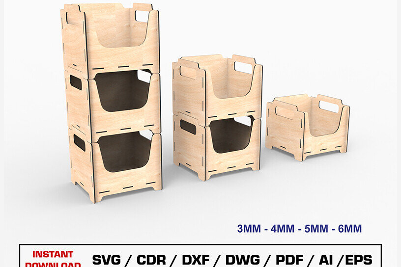 Intra απο ξύλο plywood 3mm-4mm πάχος – Αρχείο κοπής λέιζερ με δυνατότητα στοίβαξης κουτιού αποθήκευσης Δίασταση  20x20 cm INTRAFABR-105145840