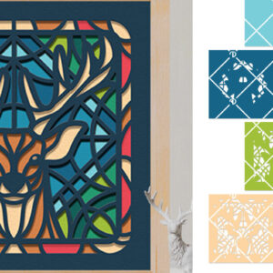 Intra απο ξύλο plywood 3mm-4mm πάχος – Χριστουγεννιάτικο κουτί σκιών ελαφιού βιτρό Δίασταση 20x20 cm INTRAFABR-76491778