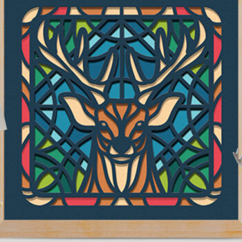 Intra απο ξύλο plywood 3mm-4mm πάχος – Χριστουγεννιάτικο κουτί σκιών ελαφιού βιτρό Δίασταση  20x20 cm INTRAFABR-76491778 - Image 2