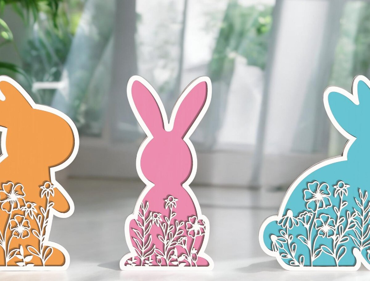 Intra απο ξύλο plywood 3mm-4mm πάχος – Αρχείο Standing Bunnies Δίασταση  20x20 cm INTRAFABR-116834997