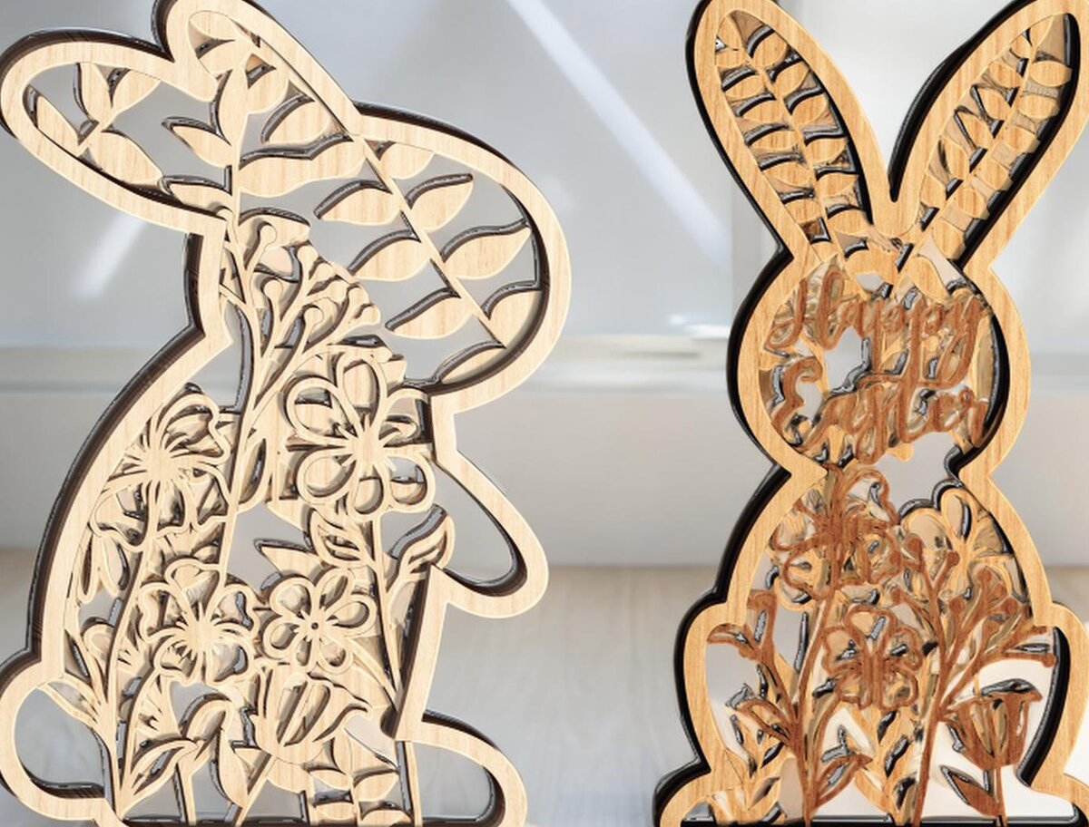 Intra απο ξύλο plywood 3mm-4mm πάχος – Αρχείο Standing Bunnies Δίασταση  20x20 cm INTRAFABR-116762583