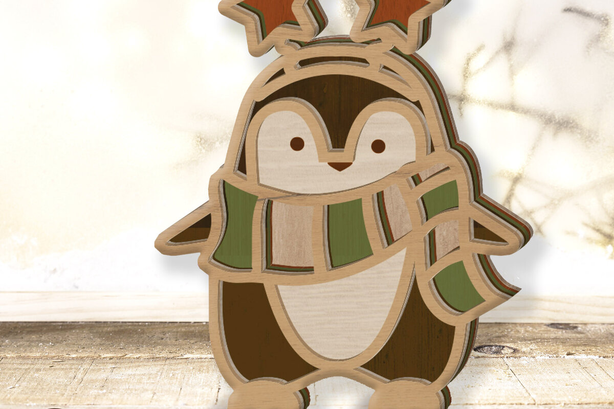 Intra απο ξύλο plywood 3mm-4mm πάχος – Όρθιος χριστουγεννιάτικος πιγκουίνος, Δίασταση  20x20 cm INTRAFABR-82011749