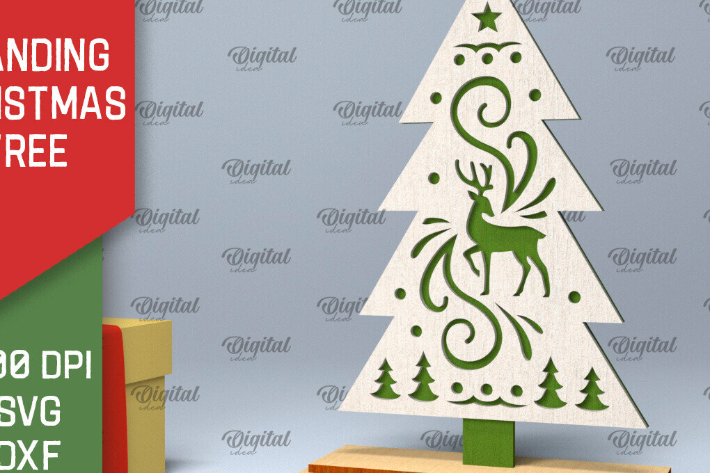 Intra απο ξύλο plywood 3mm-4mm πάχος –  κοπής με λέιζερ όρθιο χριστουγεννιάτικο δέντρο Δίασταση  20x20 cm INTRAFABR-104685298