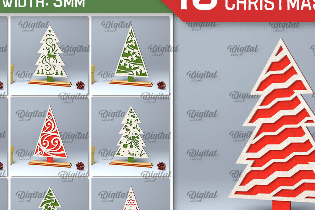 Intra απο ξύλο plywood 3mm-4mm πάχος – Δέσμη LaserCut όρθιων χριστουγεννιάτικων δέντρων Δίασταση  20x20 cm INTRAFABR-104686498