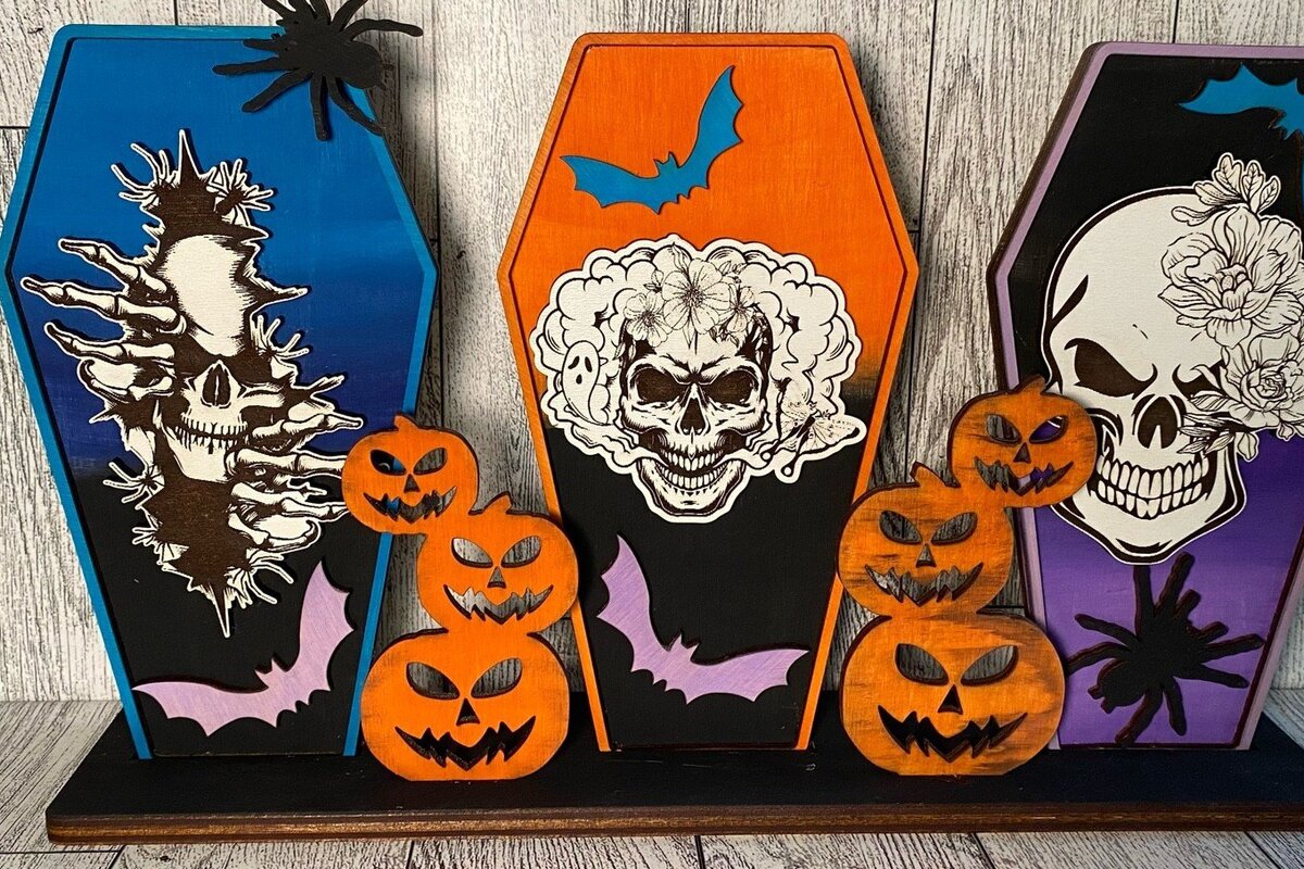 Intra απο ξύλο plywood 3mm-4mm πάχος – Standing Coffins Halloween Laser Δίασταση  20x20 cm INTRAFABR-36607133