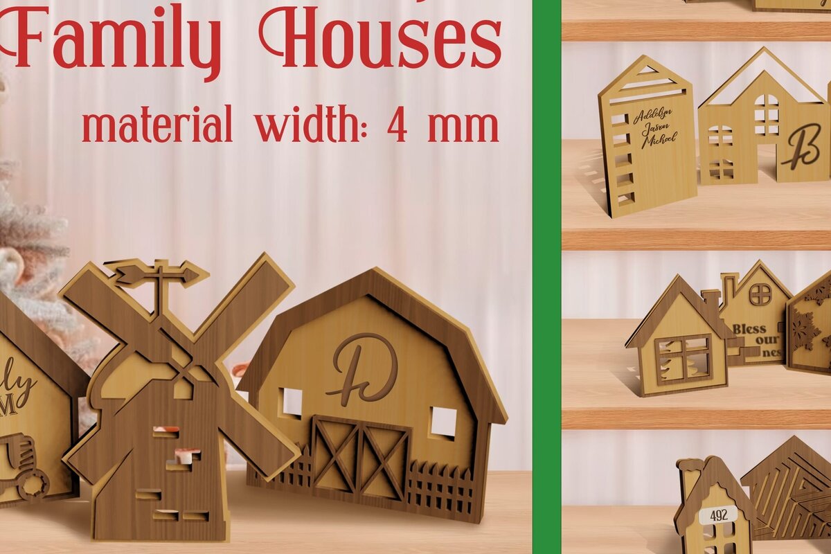 Intra απο ξύλο plywood 3mm-4mm πάχος – Μόνιμη δέσμη οικογενειακού σπιτιού Κόψιμο με λέιζερ Δίασταση  20x20 cm INTRAFABR-80963138