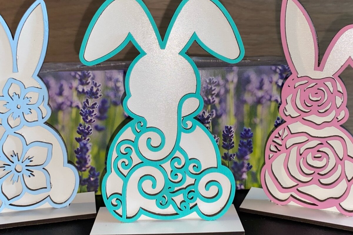 Intra απο ξύλο plywood 3mm-4mm πάχος – Πακέτο Standing Floral Bunnies με 3 Δίασταση  20x20 cm INTRAFABR-27183878