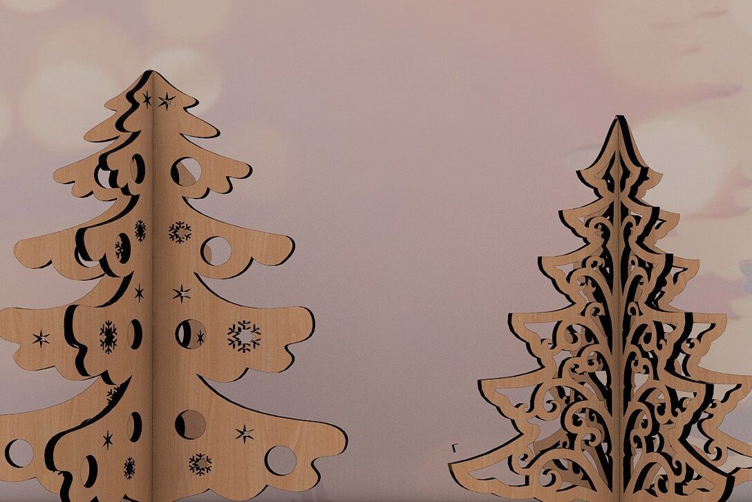Intra απο ξύλο plywood 3mm-4mm πάχος – Χριστουγεννιάτικο χριστουγεννιάτικο ντεκόρ Standing Noel Trees Δίασταση  20x20 cm INTRAFABR-43560906