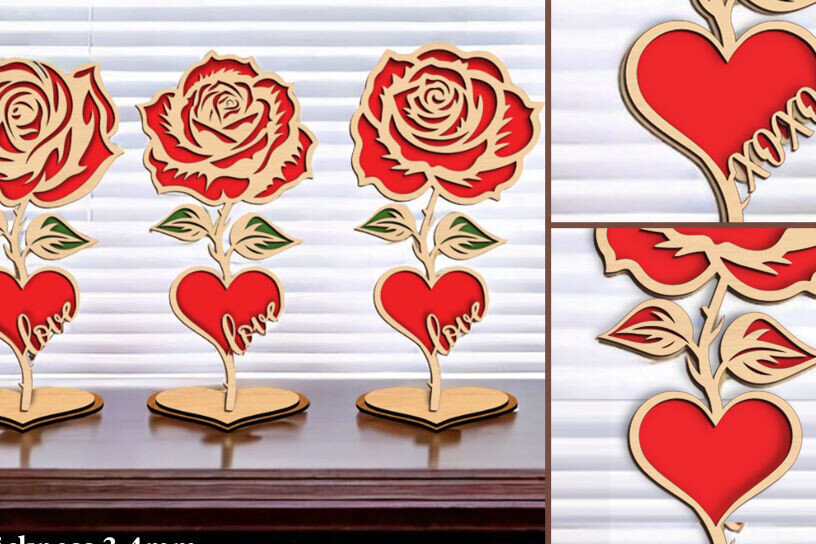 Intra απο ξύλο plywood 3mm-4mm πάχος – Λίμα κοπής με λέιζερ στολίδι μόνιμου τριαντάφυλλου Δίασταση  20x20 cm INTRAFABR-122328002