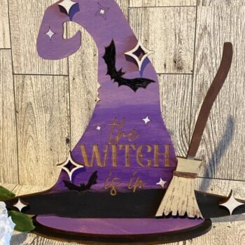 Intra απο ξύλο plywood 3mm-4mm πάχος – Standing Witch Hat και Moon Laser Δίασταση 20x20 cm INTRAFABR-35110422 - Image 1