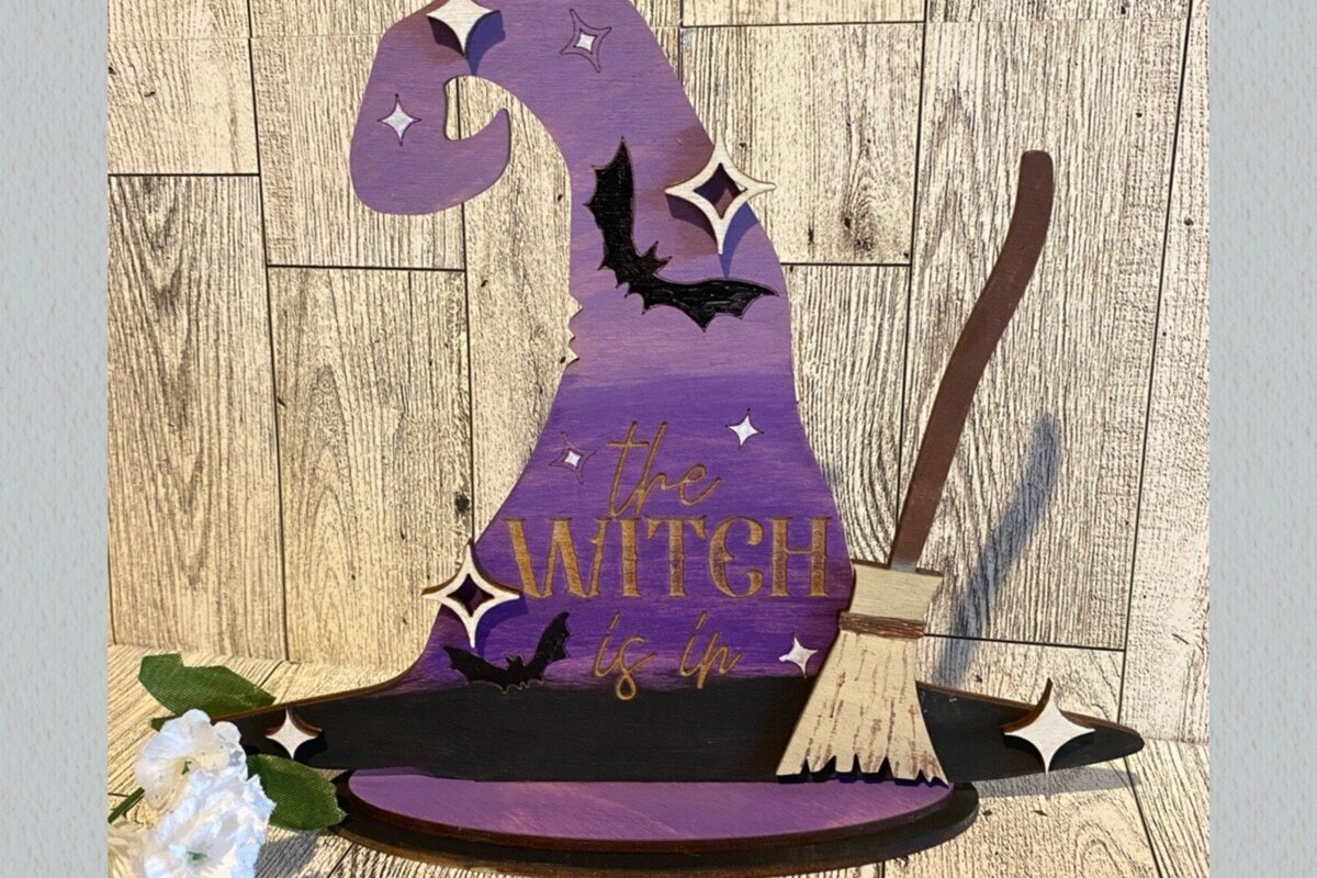 Intra απο ξύλο plywood 3mm-4mm πάχος – Standing Witch Hat και Moon Laser Δίασταση  20x20 cm INTRAFABR-35110422