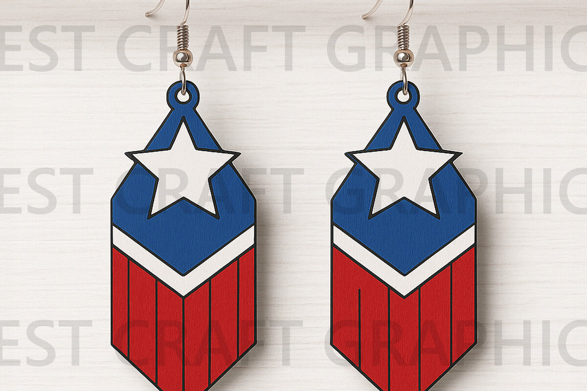 Intra απο ξύλο plywood 3mm-4mm πάχος – Σκουλαρίκια Star Chevron USA Δίασταση  5x5 cm INTRAFABR-122656542