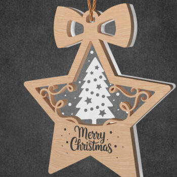 Intra απο ξύλο plywood 3mm-4mm πάχος – Χριστουγεννιάτικο στολίδι αστεριών με δέντρο Δίασταση  20x20 cm INTRAFABR-108957659 - Image 1