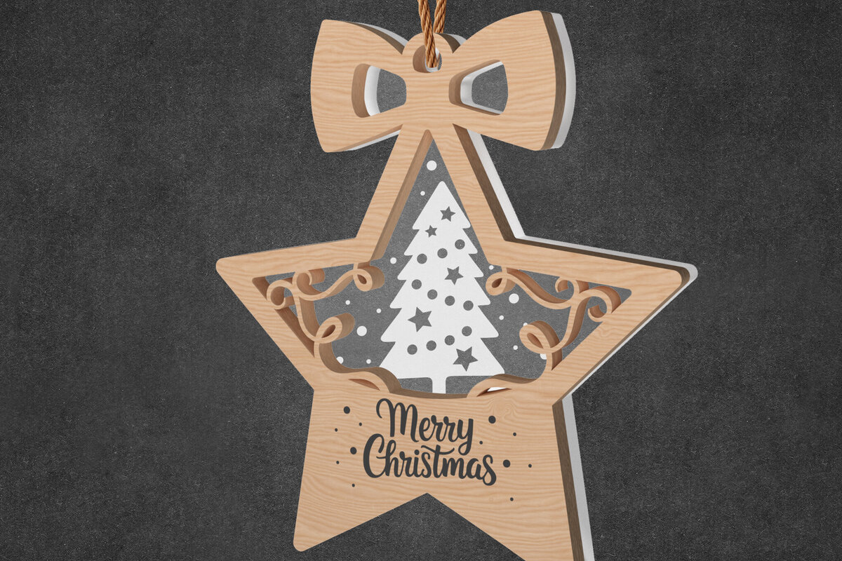 Intra απο ξύλο plywood 3mm-4mm πάχος – Χριστουγεννιάτικο στολίδι αστεριών με δέντρο Δίασταση  20x20 cm INTRAFABR-108957659