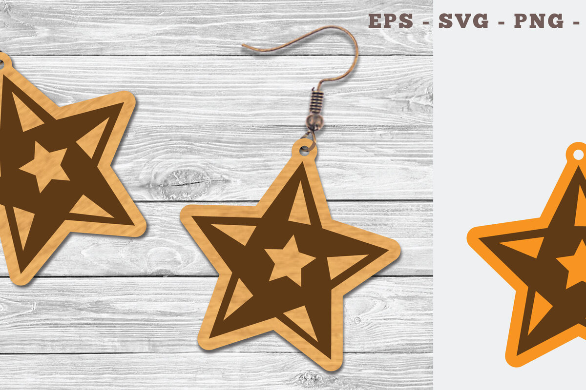 Intra απο ξύλο plywood 3mm-4mm πάχος – Σκουλαρίκια Star Δίασταση  5x5 cm INTRAFABR-107201837