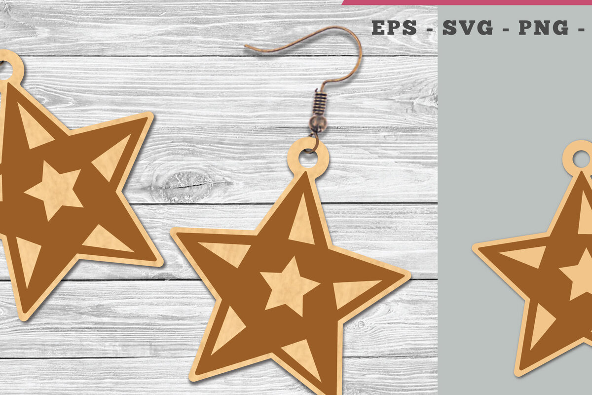 Intra απο ξύλο plywood 3mm-4mm πάχος – Σκουλαρίκια Star Δίασταση  5x5 cm INTRAFABR-106401539