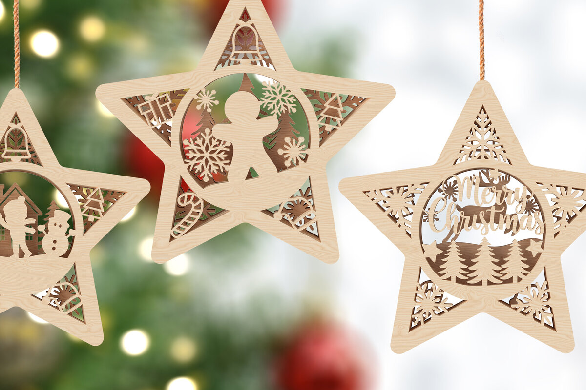 Intra απο ξύλο plywood 3mm-4mm πάχος – Χειροτεχνία Χριστουγεννιάτικων Διακοσμήσεων σε σχήμα αστεριού Δίασταση  20x20 cm INTRAFABR-106669240