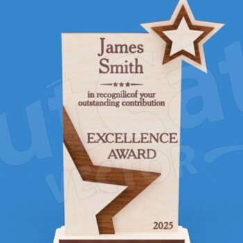 Intra απο ξύλο plywood 3mm-4mm πάχος – Star Shape Trophy – Πρότυπο βραβείων Δίασταση  20x20 cm INTRAFABR-123673842 - Image 1