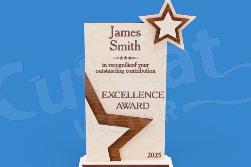 Intra απο ξύλο plywood 3mm-4mm πάχος – Star Shape Trophy – Πρότυπο βραβείων Δίασταση  20x20 cm INTRAFABR-123673842