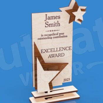 Intra απο ξύλο plywood 3mm-4mm πάχος – Star Shape Trophy – Πρότυπο βραβείων Δίασταση  20x20 cm INTRAFABR-123673842 - Image 2