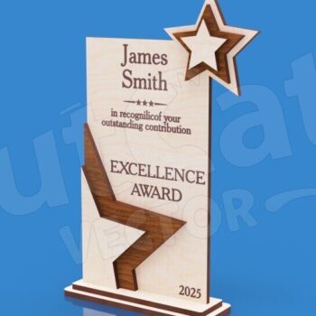 Intra απο ξύλο plywood 3mm-4mm πάχος – Star Shape Trophy – Πρότυπο βραβείων Δίασταση  20x20 cm INTRAFABR-123673842 - Image 3