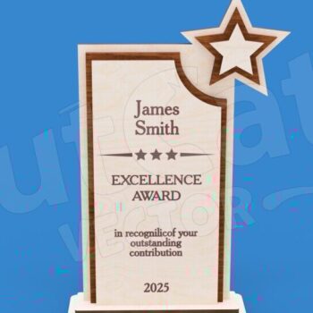 Intra απο ξύλο plywood 3mm-4mm πάχος – Star Trophy - Σήμα βραβείου αριστείας Δίασταση  20x20 cm INTRAFABR-123650020 - Image 3