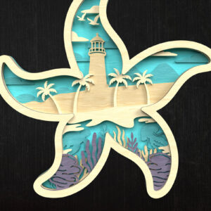 Intra απο ξύλο plywood 3mm-4mm πάχος – Starfish Beach Scene Layered Δίασταση  20x20 cm INTRAFABR-120349673