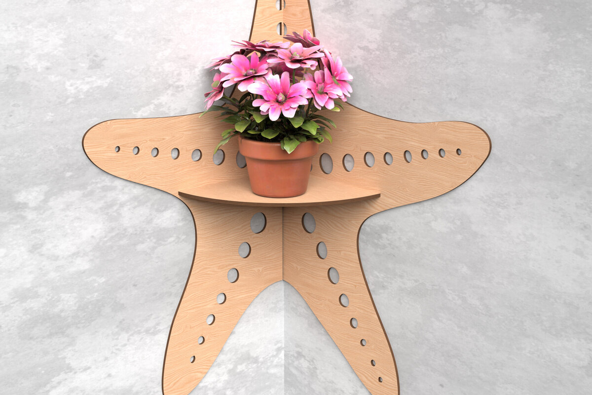 Intra απο ξύλο plywood 3mm-4mm πάχος – Τοίχος κοπής με λέιζερ γωνιακό ράφι αστερίας Δίασταση  20x20 cm INTRAFABR-119036123