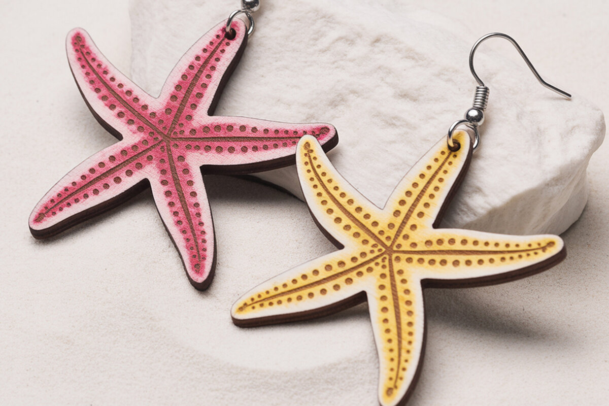 Intra απο ξύλο plywood 3mm-4mm πάχος – Σκουλαρίκια αστερίας με λέιζερ Δίασταση  5x5 cm INTRAFABR-121577190