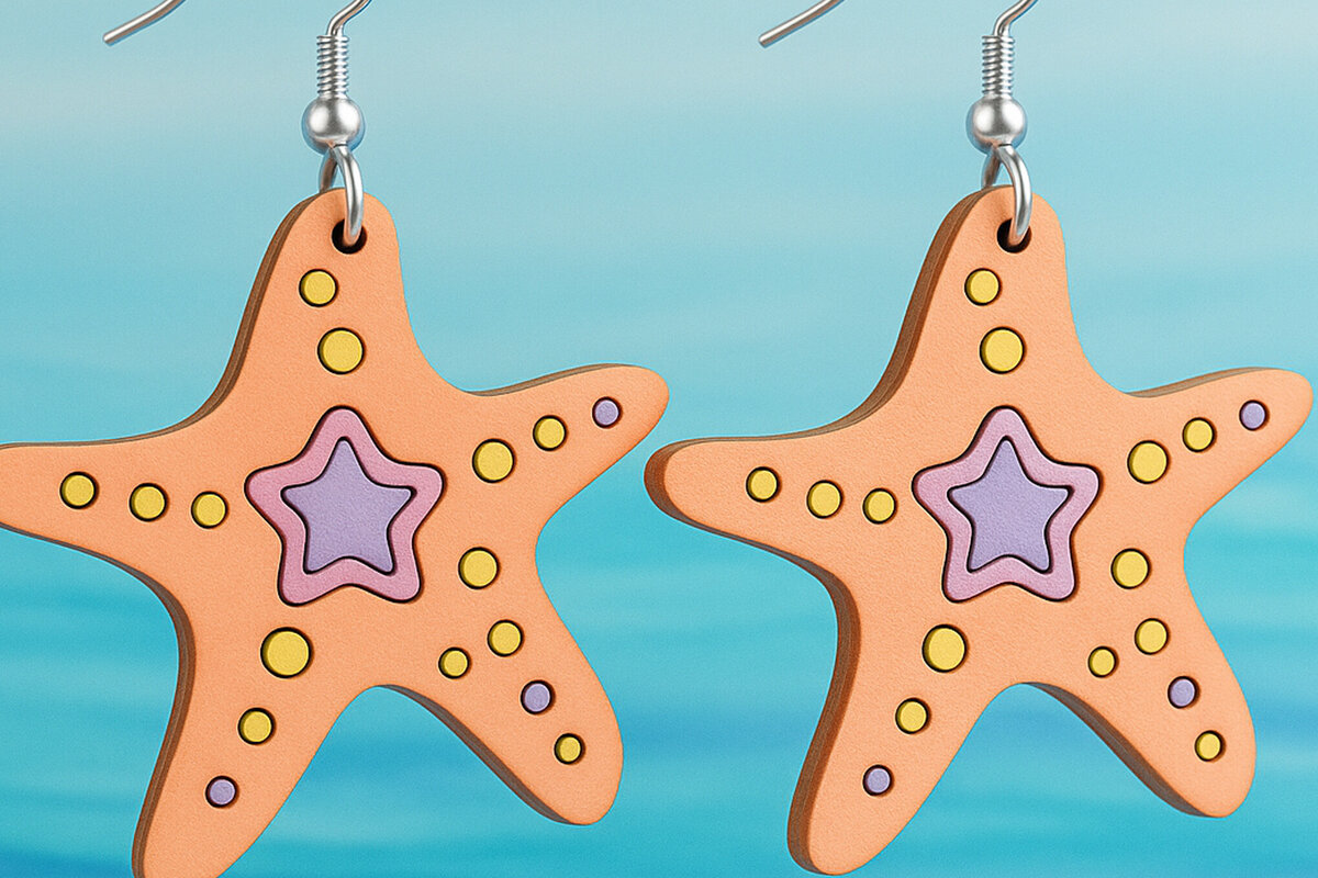 Intra απο ξύλο plywood 3mm-4mm πάχος – Starfish Fun Earrings Δίασταση  5x5 cm INTRAFABR-123757414